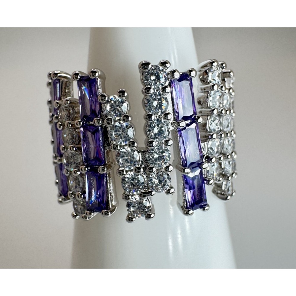 Size 5 Bomb Party Ring - RG72124 Daylight Symphony - Purple Topaz CZ on Rhodium